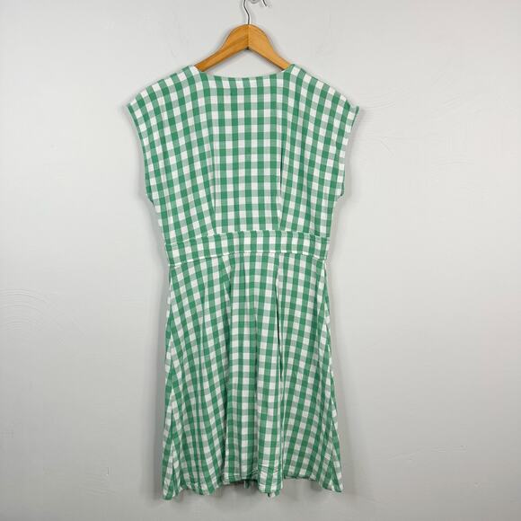 Loft Green & White Gingham Checkered A-Line Button Front Dress - Picture 10 of 10